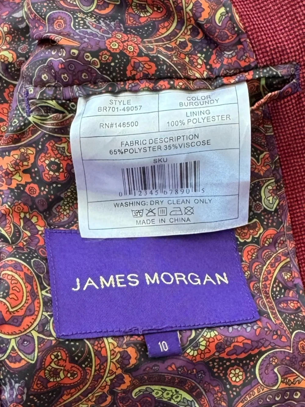 James Morgan Corduroy Burgundy Boys Blazer Sports Coat Size 10